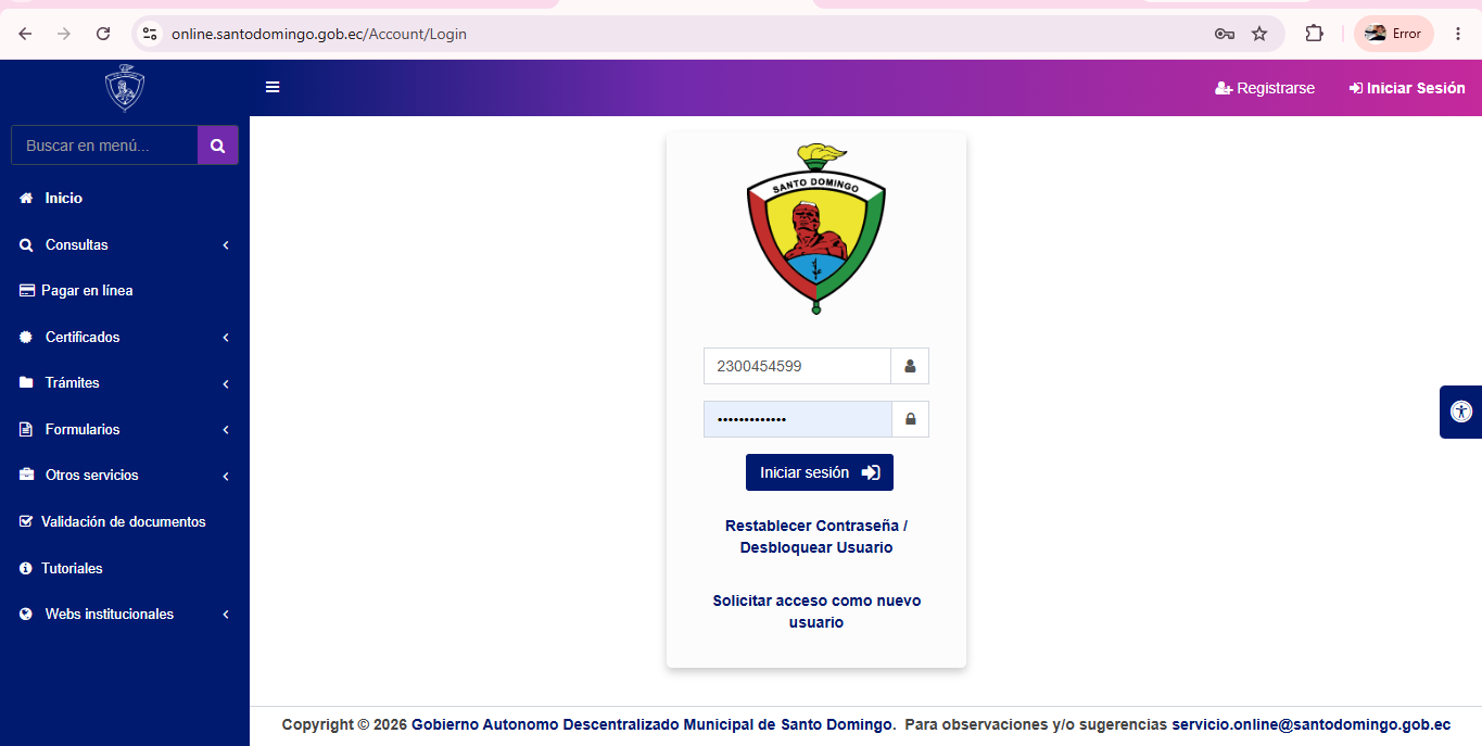 Captura del paso 1: Ingresa al Portal de Servicios en Línea