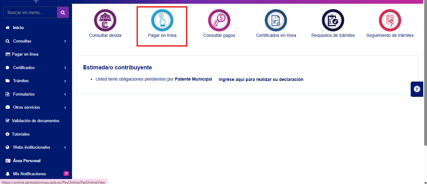 Captura del paso 3: Paga deuda y tasa local si corresponde